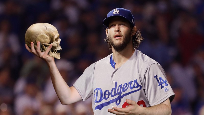 Dodgers pitcher Clayton Kershaw delivering a monologue during a game.
